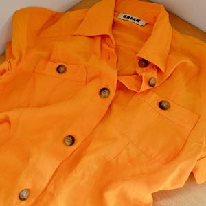 S orange vintage dress, s spring vintage dress, vintage orange woman dress, classic orange vintage dress, linen orange vintage spring dress