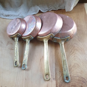Copper miniature, old copper pot set, old copper cookware toy, toy pan set, old copper miniature kitchenware, mini copper set, copper pots