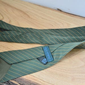 Prochownick silk necktie, green silk necktie, italian real silk necktie, designer pure silk necktie, green yellow stripes silk 70s necktie,