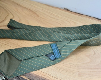 Prochownick silk necktie, green silk necktie, italian real silk necktie, designer pure silk necktie, green yellow stripes silk 70s necktie,