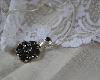 Strling and onyx pendant, vintage onyx pendant, vintage sterling pendant, vintage black pendant, black stone jewelry, onyx jewelry, onyx 925