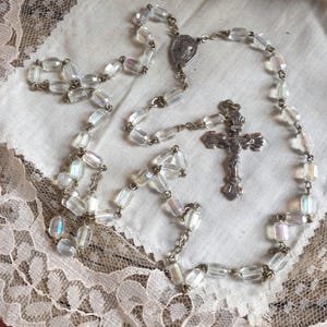 Old rosary, vintage rosary, clear glass rosary, old crystal rosary, christian rosary, catholic rosary, old christian rosary, lourdes rosary