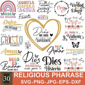 Religieuze zinnen Svg Png bundel, bijbelverzen Svg, Faith Moves Mountains Svg, God houdt van kracht Svg, christelijke zinnen Svg, voor Cricut