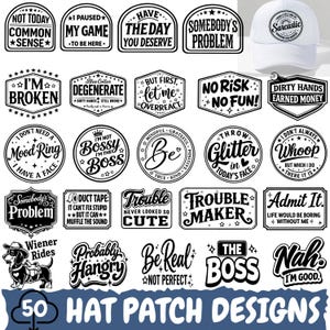 50 Funny Hat Patch SVG, Gag Gift for Cricut, Badge Designs, Laser Cut Hat Patch Designs, Retro Western, Cap Patch Svg, Tooled Leather Patch