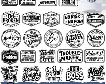50 toppe divertenti per cappelli in formato SVG, regalo scherzoso per Cricut, disegni per distintivi, disegni per toppe per cappelli tagliati al laser, stile western retrò, toppe per cappelli in formato SVG, toppe in pelle lavorata