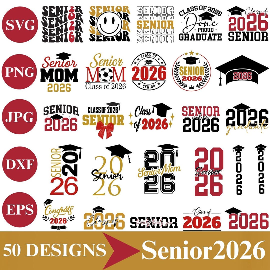 Senior 2026 SVG Bundle, Class of 2026 Graduation Designs, High School ...