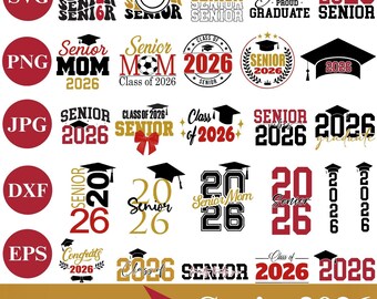 Pacote de arquivos SVG para formatura de 2026, designs para a turma de 2026, camisetas de formatura do ensino médio, arquivos SVG para camisetas de formatura, arquivos de corte para Cricut e Silhouette.