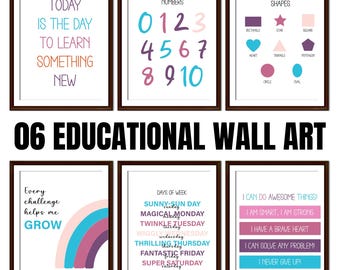 Cartazes educativos de arco-íris: arte de parede para sala de jogos e sala de aula (download digital)