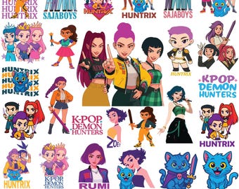 Kpop Demon Hunters PNG, Design de camiseta do grupo Kpop Idol, Jantar de menina PNG, Bandas de meninas Saja Boys PNG, Fãs de Huntrix, Download digital