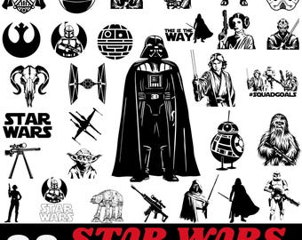 30 disegni di Star Wars in formato SVG, loghi di Star Wars in formato SVG, clipart di Star Wars, file di taglio di Star Wars, Darth Vader, Yoda in formato SVG, simboli mandaloriani di Star Wars