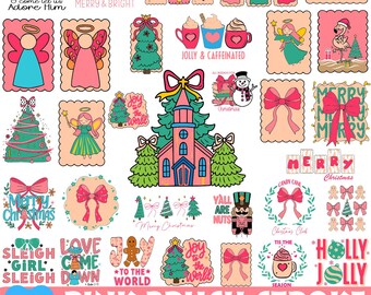Pacchetto SVG "Pink Brushpeke Merry coquette", SVG "Glitter Brushpeke Christmas", pois dalmata, scarabocchi, SVG "Y'all are nuts", Natale preppy