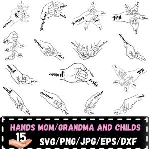 Hände Mama/Oma und Kinds-Svg Png-Bundle, Muttertag digitale Datei, Benutzerdefinierter Name Hand Kind Namen SVG