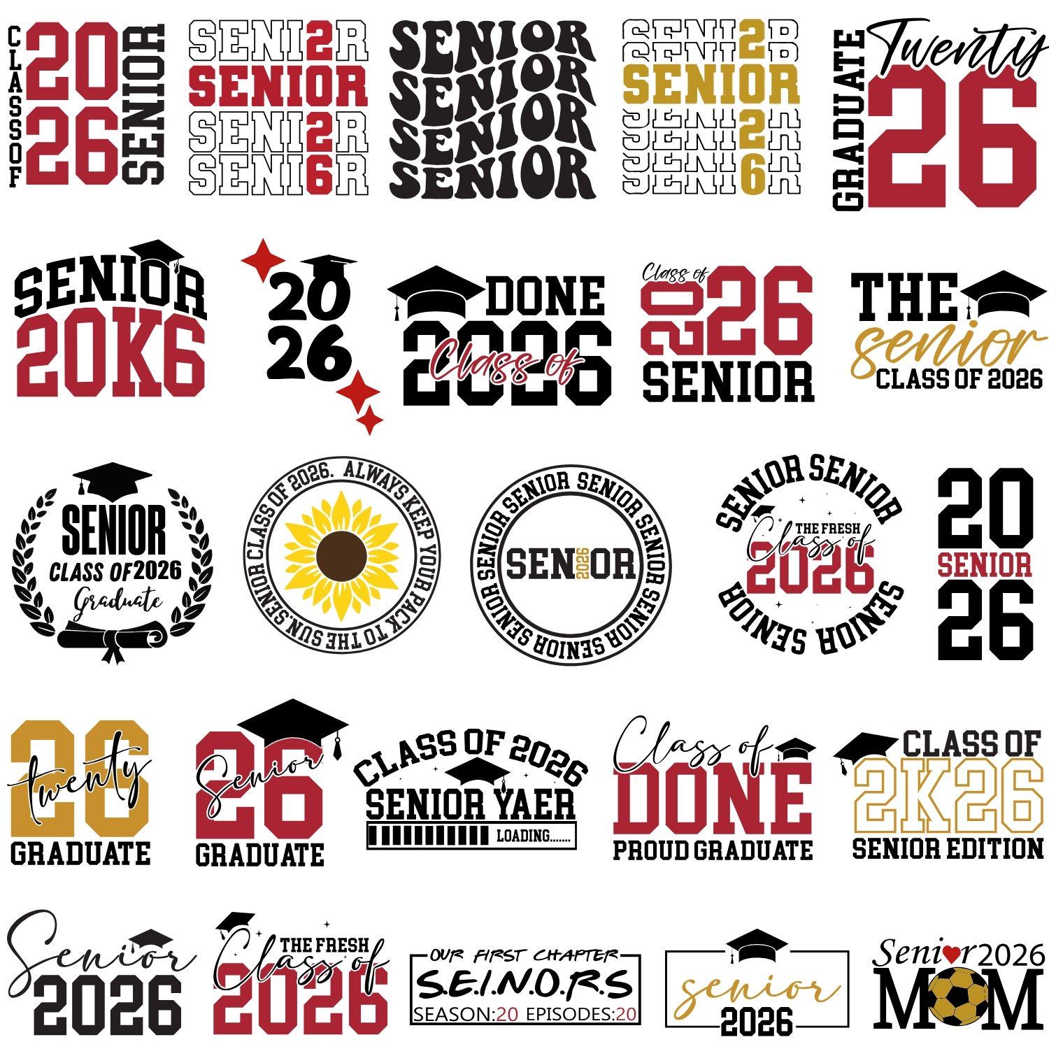 Senior 2026 SVG Bundle, Class of 2026 Graduation Designs, High School ...