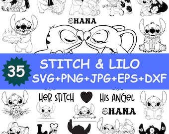 Pacchetto SVG Stitch & Lilo: Clipart, Silhouette, Cricut (file digitali)
