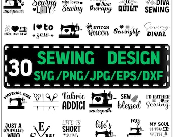 Pacote SVG de costura: máquina, tesoura, linha - Cricut Ready
