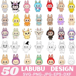50+Labubu Designs SVG Bundle, Labubu Clipart, Labubu PNG, Cute Labubu Vector, Cartoon Character, Cricut Cut Files, Labubu T-shirt, Monster