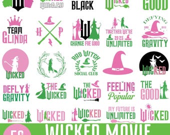 Wicked Movie SVG Bundle: Witch Emblem, Alphabet Clipart (Digital Download