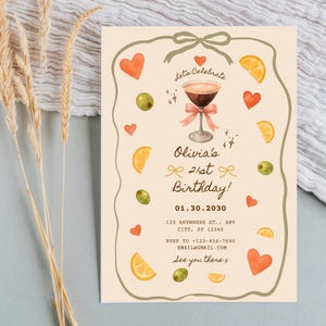 21st Birthday Cocktail Themed Invitation Template, Editable Birthday Invite ANY AGE