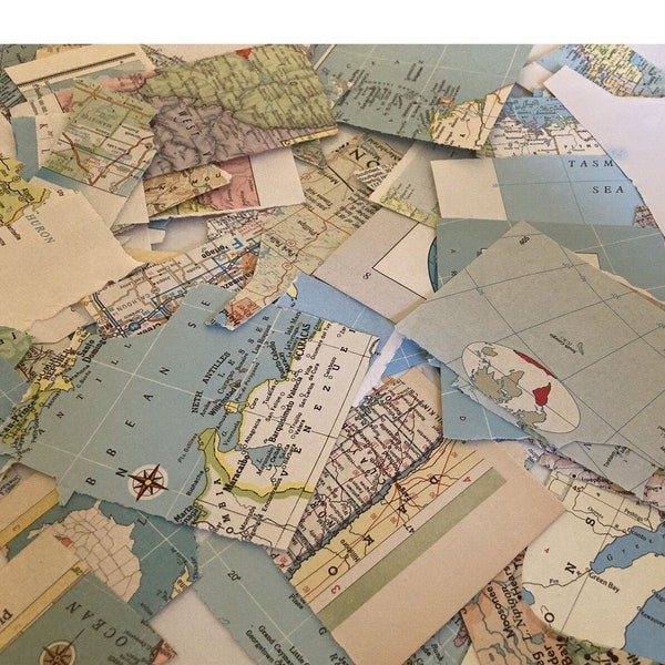 100 Plus Piece Assorted Junk Journal Maps Paper Ephemera Bits Pieces 1-4" Foreign US Vintage Originals