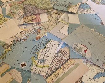 Vintage Map Paper Ephemera: 50+ Piece Junk Journal Scrap Mix (1-4" Pieces)