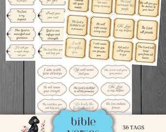 Bible Verses Tags, Christian Prayer Cards, Printable Digital Download, Scripture Junk Journal Ephemera