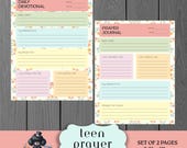 Teen Daily Devotional Prayer Journal Printable, Floral Christian Bible Verse Writing Pages