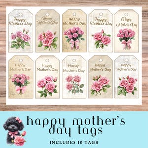 Rosen Alles Gute zum Muttertag Tags, Geschenkverpackung Akzente, druckbare Tags, Shabby Chic Tags, Elegante Rosen, Scrapbooking Akzente, Geschenkanhänger