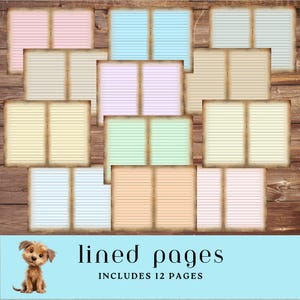 Pagine di diario a righe colorate, carte digitali, pagine interne di diario a righe, pagine pieghevoli, cancelleria, set di 12 pagine, 12 colori unici