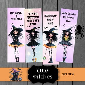 Witch Halloween Themed Bookmarks, Spooky Gothic Digital  Printable,  Teen Book Lover Gift,  Party Favors