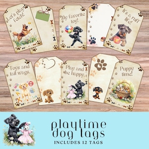 Etiquetas imprimibles de perros lindos para la hora del juego, etiquetas para mascotas, etiquetas para diario basura para amantes de las mascotas, padres de cachorros, diario para cachorros, etiquetas de 2,5 x 4 pulgadas, regalo para mamá perruna