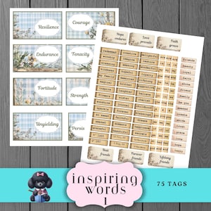 Junk Journal Word Art, Phrases and Numbers, Printable Sentiment Tags, Positive Affirmation,  Scrapbooking Tags