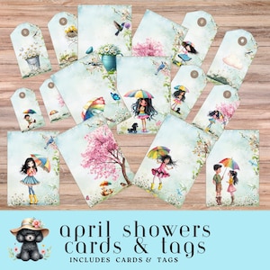 Carte printanière fantaisiste, étiquette, ensemble de pochettes, pack éphémères à téléchargement numérique, embellissements de journaux indésirables, fournitures de scrapbooking, plaisir les jours de pluie