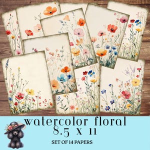 Watercolor Floral Papers, Shabby Chic Floral Pages, Scrapbooking Kit, Junk Journal Digital Download, Printable Flower Pages, 8.5&quot; x 11&quot;