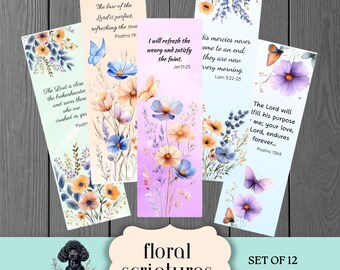 Floral Bible Verse Bookmarks, Printable Bookmarks, Positive Inspirational Quotes, God's Promises