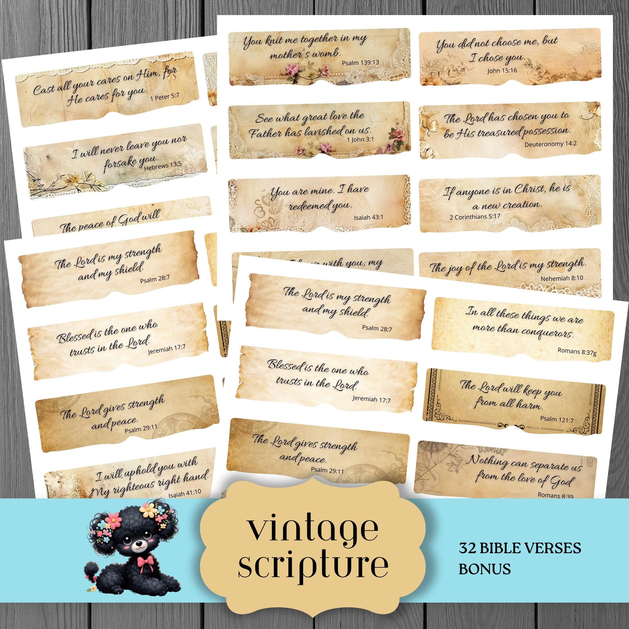 Vintage Scripture Scraps, Printable Bible Verse Strips, Faith Junk ...