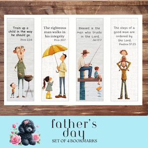 Father&#39;s Day Bookmarks, Digital Bookmarks, Printable Bookmarks, Bible Verses, Inspirational Scripture Bookmark, Neutral Background, Set of 4