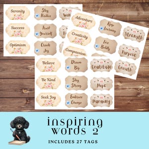 27 inspirerende tag, bemoedigende woorden en zinnen, digitale tags, afdrukbare tags, pakkettopper, tags voor positieve bevestiging, kieskeurige snitten