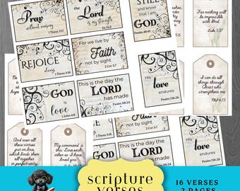 Bible Verses, Scripture Tags, Christian Prayer Cards, Printable Digital Download, Junk Journal Ephemera