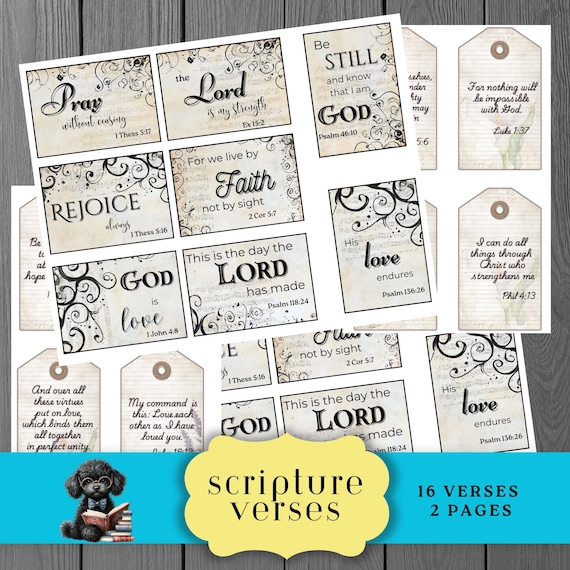 Bible Verses, Scripture Tags, Christian Prayer Cards, Printable Digital Download, Junk Journal Ephemera