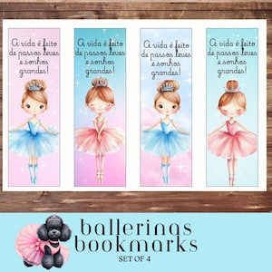 Whimsical Ballerina Themed Bookmarks, Printable Bookmarks, Dance Lover Gift, Inspirational Portuguese Bookmarks, Motivational for Girls