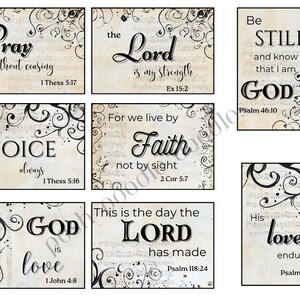 Set of 16 tags with different Bible verses. They each feature a different feature and elements.