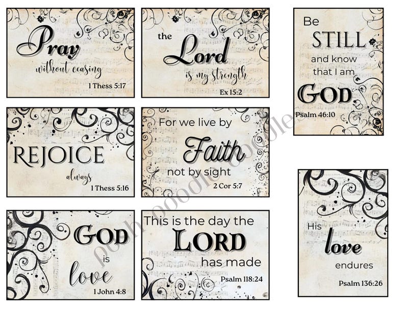 Set of 16 tags with different Bible verses. They each feature a different feature and elements.
