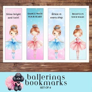 Whimsical Ballerina Themed Bookmarks, Printable Bookmarks, Dance Lover Gift, Inspirational Ballet Bookmarks, Motivational for Girls
