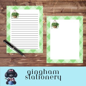 Conjunto de papelaria com borda xadrez, fotos de plantas, cartas para amigos por correspondência, duas páginas florais para impressão instantânea, 8,5" x 11"
