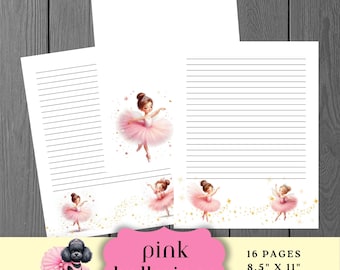 Conjunto de Papelaria Bailarina, Tutus e Tiaras Rosa, Páginas Imprimíveis, Imprimíveis para Professoras de Balé, Papéis Digitais