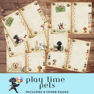 Pagine di diario per cani giocosi, pagine di diario spazzatura, pagine pieghevoli, kit di scrapbooking per amici pelosi, tema razza di cane, pagine per animali domestici, regalo per mamma di cane