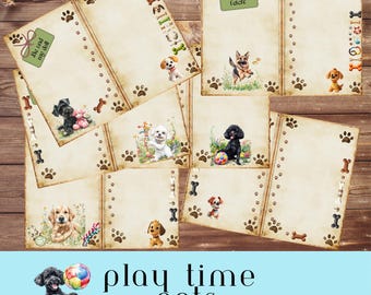 Playful Dogs Journal Pages, Junk Journal Pages, Foldable Pages, Furry Friends Scrapbooking Kit, Dog Breed Theme, Pet Pages, Dog Mom Gift