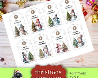 Snowman Christmas Gift Tags, Printable Digital Download, Junk Journal Ephemera