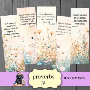 Proverbs 31 Bookmarks, Bible Verses, Digital Download, Inspirational Scripture, Floral Background