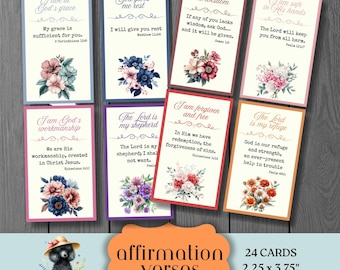 Floral Bible Verse Cards, Christian Affirmations, Scripture Junk Journal Ephemera, Faith Journaling